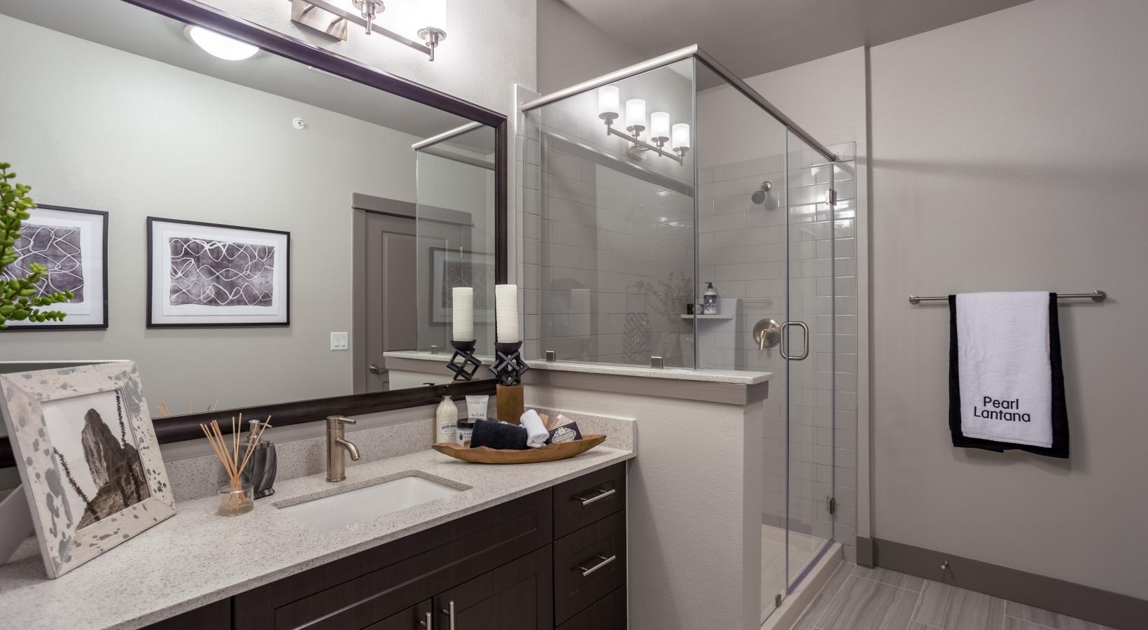 Bathroom options with thoughtful details a bathroom with a glassed, walk-in shower