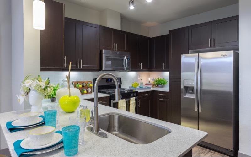 a kitchen with an island