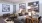 a living room with a ceiling fan and art on the wall